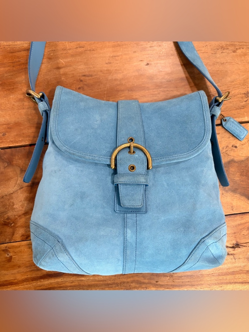 Coach Y2K Baby Blue Suede Leather Soho Crossbody or Shoulder Bag Purse